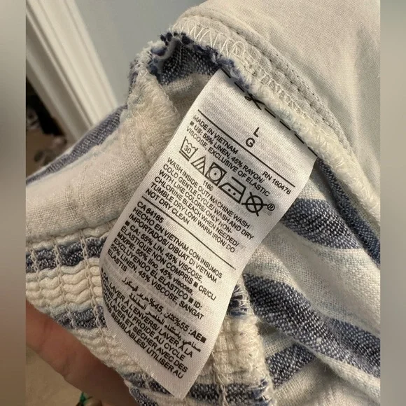 Old Navy Women’s Large Linen Blend Striped Jumpsuit White Blue Summer Spring - Picture 10 of 10